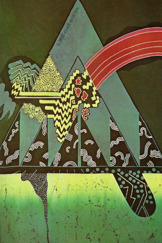 mid century modern textile art batik aztec raindbow noel dyrenforth