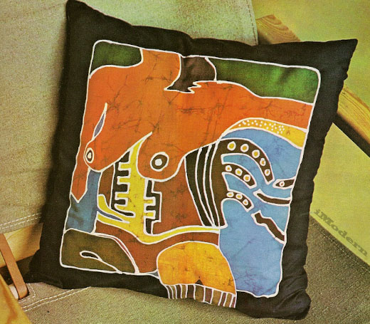 mid century modern textile art batik noel dyrenforth cushion